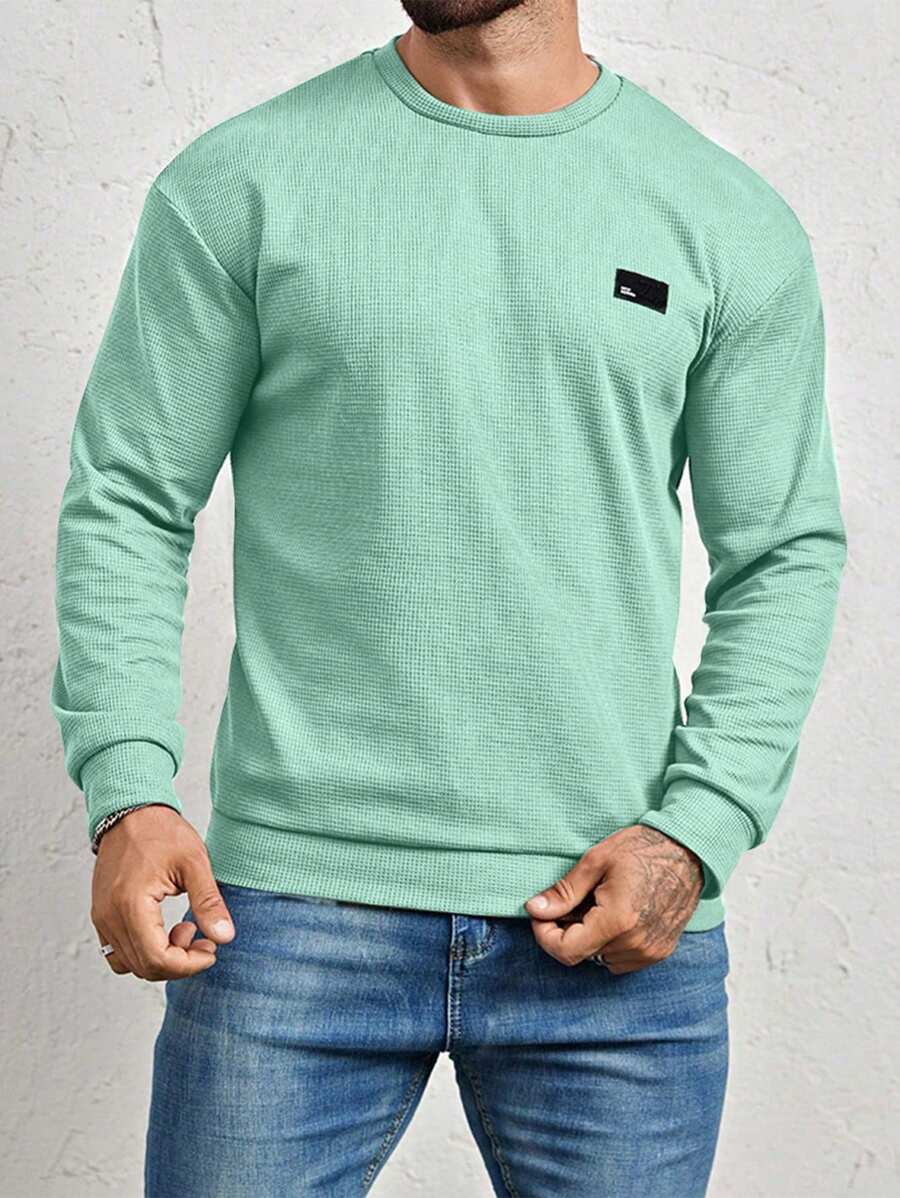 Manfinity Homme Loose Men's Letter Patched Detail Sweatshirt, Long Sleeve Top - Green - View 1