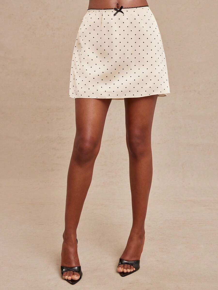 NYA SZN 印花半身裙，简约蝴蝶结细节，及膝长度，适合夏季、秋季穿着，缎面材质，适合办公室、教师、休闲场合、早午餐、节日等各种场合，适合女性。 - 彩色 - 查看 1