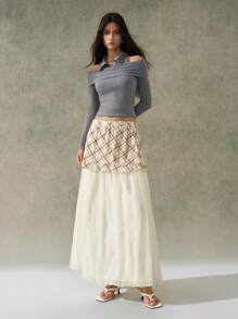 LYSMO 2025 Neuheiten Frühling-Sommer Damen Französischer Stil eleganter Wickel-Krawatte Karomini-Rock mit Layering-Design, Patchwork Bubble-Saum Organza A-Linien-Rock, 2-in-1-Look, französische Eleganz, Premium-Qualität, jugendlich Frühling-Sommer, Boho Chic