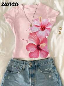 WESTFADE Young Tween Girls' Floral Print Round Neck Short Sleeve Casual T-Shirt Young Girl Summer Tops Summer Outfits For Girls Women Summer Outfits Outfits For Girls Summer