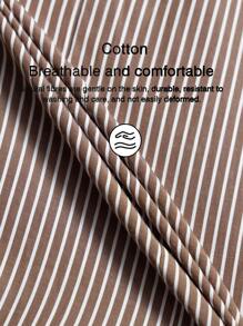 Almamuse Coffee Brown Striped Split Ruched Design Casual Beach Vacation Skirt - Coffee Brown - View 8