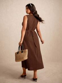 Elaquor Vestido Casual de Mulheres Plus Size com Gola Quadrada, Cintura Marcada e Sem Mangas, Estilo de Férias