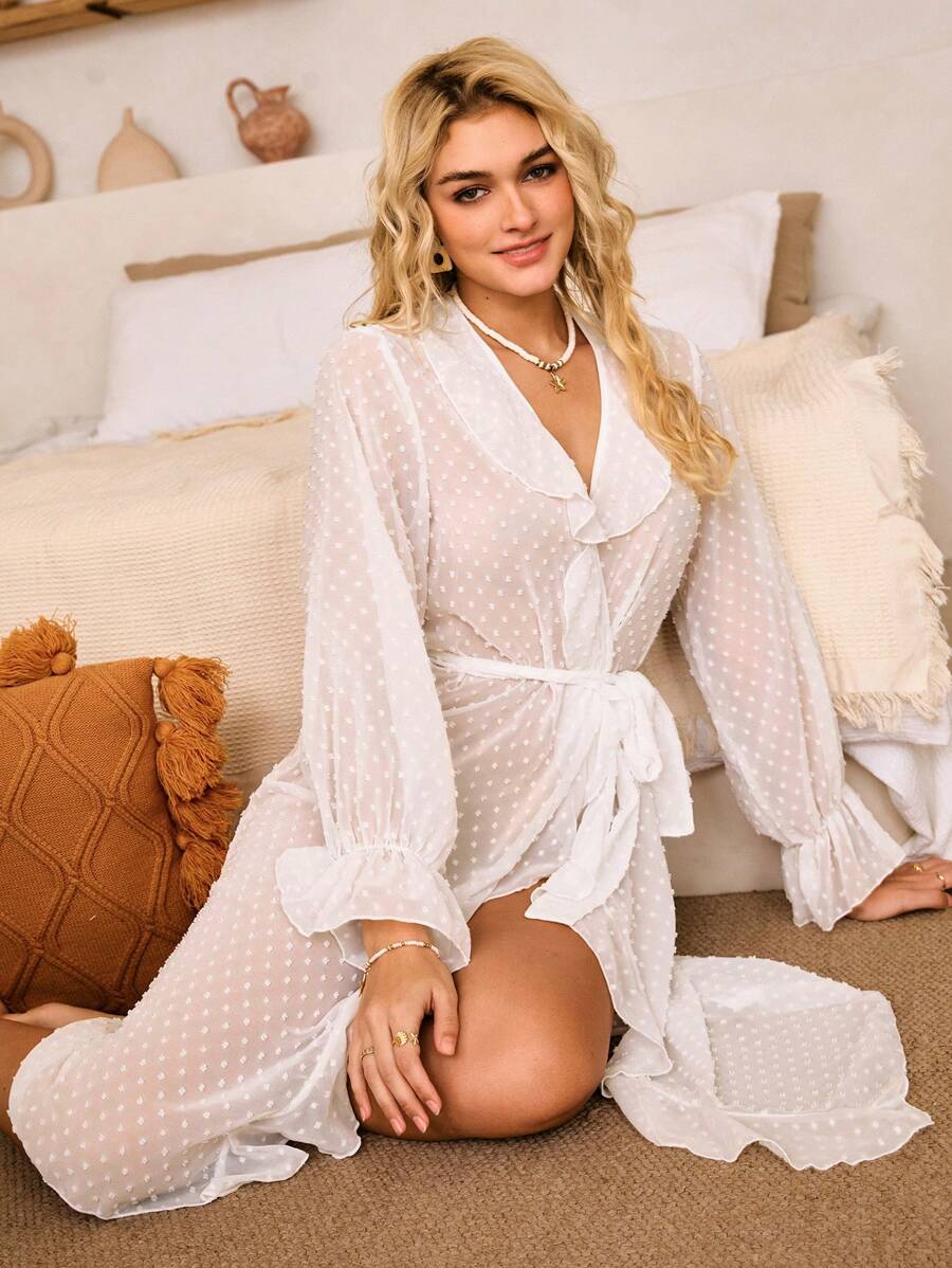 Lullawish Cut-Out Chiffon Boho Style Lightweight Robe For Women Loungewear
