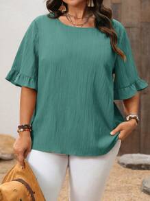 Rosumi Camicetta semplice e alla moda, casual, adatta per tutti i giorni e vacanze, primavera/estate, taglie comode, maniche corte - Blu verde acqua - Visualizzare 4