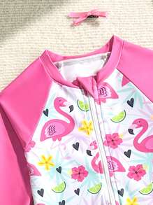 Infant Girls Sweet Flamingo Print One-Piece Swimsuit - Pink - View 5