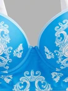 Swim Oasis 3pcs/Set Women All Over Print Bra, Panties And Robe Set For Summer Beach Vacation - Blue - View 5