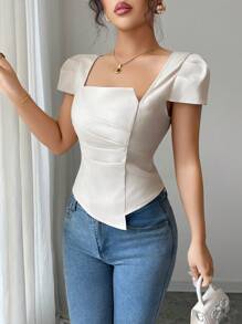 Elenzga 女士优雅夏日度假衬衫 - 杏色 - 查看 5