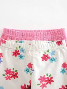 Cozy Pixies 4 件套女婴套装：花卉印花柔软针织无袖圆领上衣和松紧腰裤 - 彩色 - 查看 6