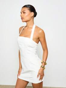 AiiRZ 露背吊带迷你连衣裙，适合派对、正式场合、夏季婚礼、晚宴等场合，修身剪裁，无袖露背。