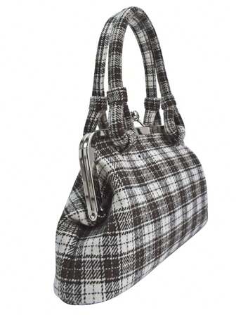 Fairycore Bolso de mano elegante y de moda a cuadros con lazo
