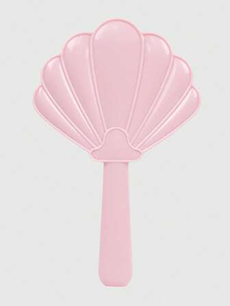 Fairycore 1 Pc Cute Shell Shaped Handheld Mirror, Solid Pink Color, Fashionable High-Quality Makeup Mirror
