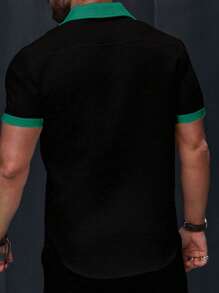 Manfinity Homme Men's Casual Colorblock Short Sleeve Shirt, Summer