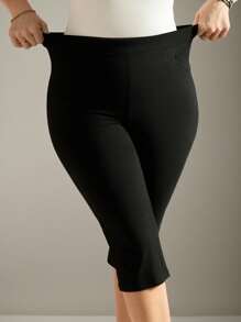 EMERY ROSE Plus Size Casual Black Skinny Knit Pants For Women