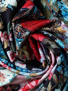 Sweetra Plus Size Vintage Style Elegant Print Simple Dress - Red - View 5