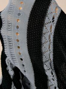 SHEIN EZwear Robe pull longue en crochet pour grande taille, pour le printemps et l'automne. Robe longue en tricot rayée, idéale pour les vacances