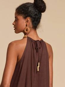 Travachic Vestido de cuello halter decorado con cuentas de moda para vacaciones de mujeres, atuendos de vacaciones de mujer, atuendos de vacaciones, atuendos de playa de verano, vestidos de verano para mujer, vestidos de verano