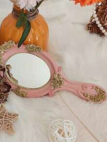 1pc Resin Hand Mirror Ins Style Small Mirror High-End Princess French Hand Mirror Baroque Style Creative Retro Handle Mirror Best Gifts Birthday Graduation Home Decor Back To School Room Decor School Supplies - Multicolor - View 6