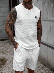 Men's Top And Shorts Knitted Casual Two Pieces Set Men's Summer Sets Two Pieces Short Sets Men 2 Pieces Short Sets Shorts Sets For Men Clothes Set Summer - White - View 8
