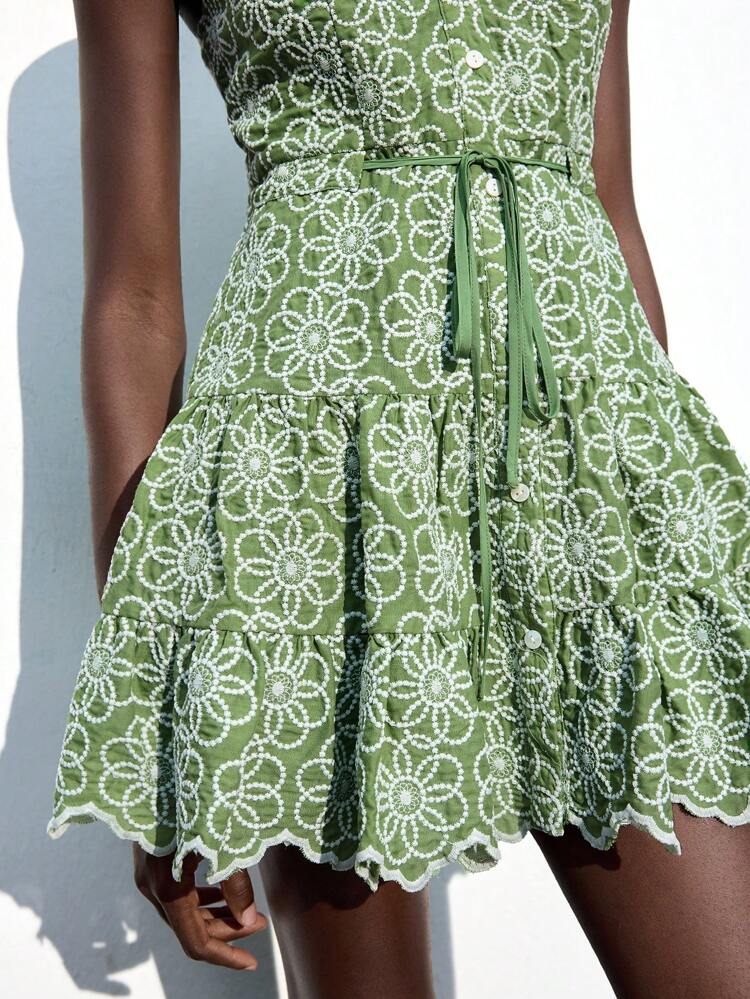 SHEIN Maija Women's Green And White Embroidered Flower Patterned Shirt Dress, Versatile For All Seasons, Relaxed Fit, Fashionable And Comfortable, Ideal For Summer Vacation, Beach, Holiday, Boho Chic Style Women Short Dresses Summer Summer Clothes Work Summer Dresses Women Summer Clothing Women Clothes Beach Beach Clothes Bohemian Style Island Vacation