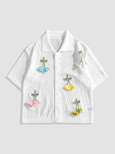 Street Life Parte superior holgada de punto con decoración floral y abertura de hombro caído para vacaciones para hombres