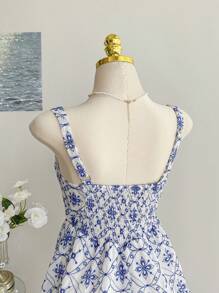 SHEIN EZwear Plus Size Vacation All-Over Print Square Neck Sleeveless Casual Dress - Blue - View 4