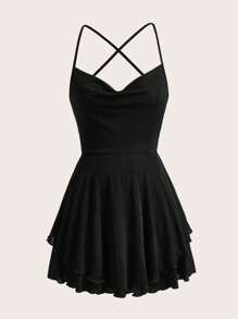 SHEIN ICON Vestido mini verde sólido con espalda descubierta, vestido de verano para mujer - Negro - Ver 1