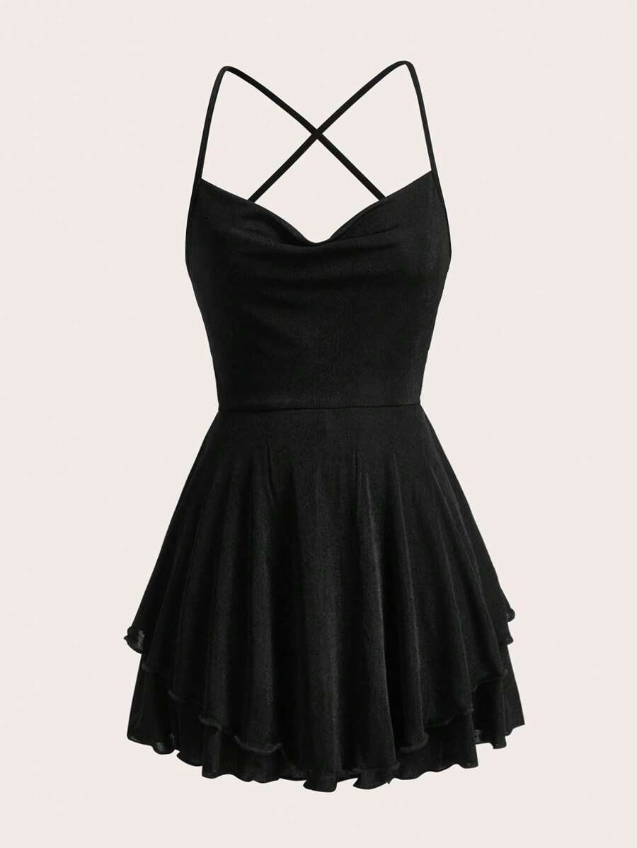 SHEIN ICON Vestido mini verde sólido con espalda descubierta, vestido de verano para mujer - Negro - Ver 1
