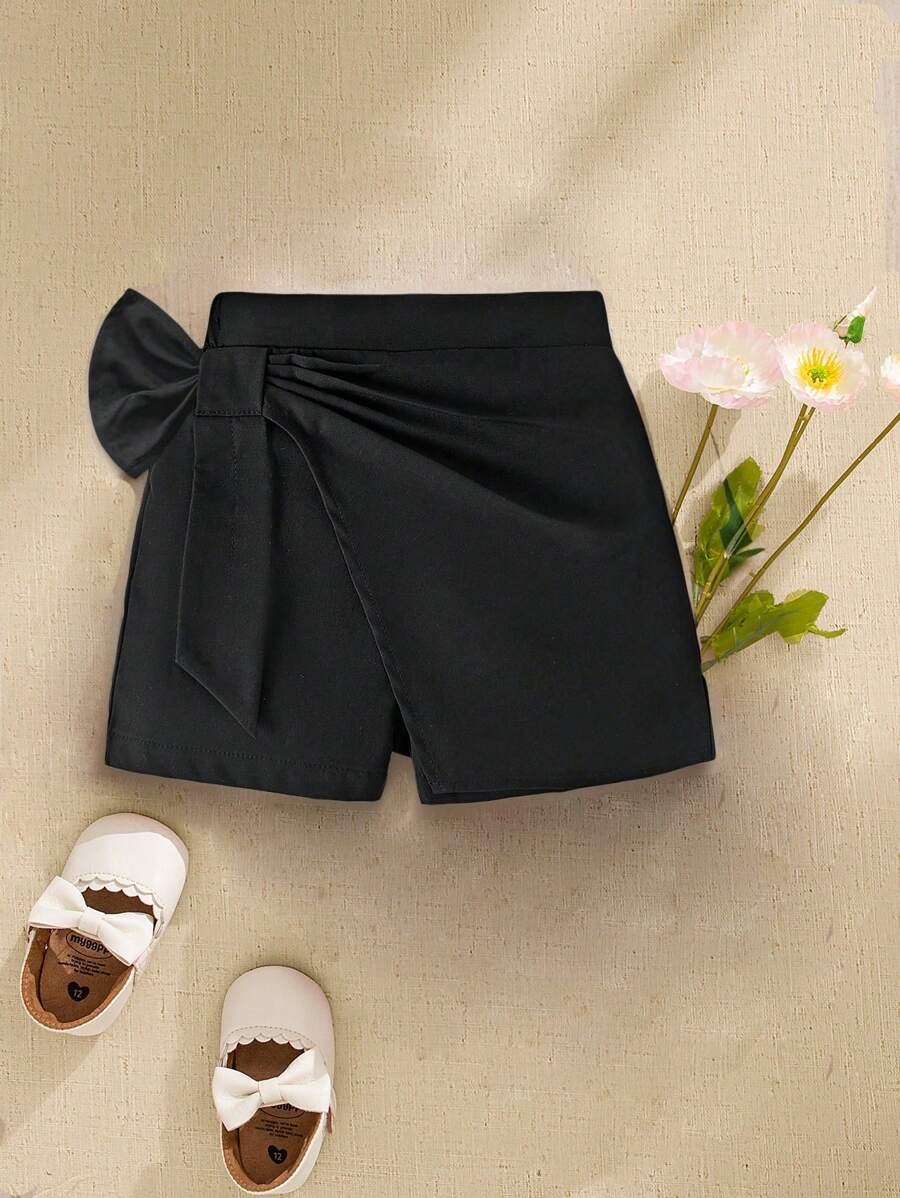 Souflis Souflis Baby Girl 0-3 Years Old Spring/Summer Fashion Versatile All-Match Outgoing Simple Solid Black Bow Skort - Black - View 1
