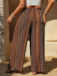 LanaWest Pantaloni casual retrò con stampa, con vita elastica, taglie comode