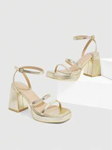 CUCCOO SZL Sandalias de tacón alto con rayas doradas de moda para mujer para Navidad - Dorado - Ver 8