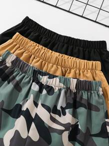 Tween Boy 3-Pack Grey Camouflage Pattern & Basic Sports Work Shorts,Summer Casual Hiking Multi-Pack,College Art Retro Style For Back To School - Black - View 4