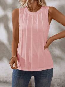 EMERY ROSE Women Summer Solid Color Round Neck Sleeveless Casual Tank Top - Baby Pink - View 4