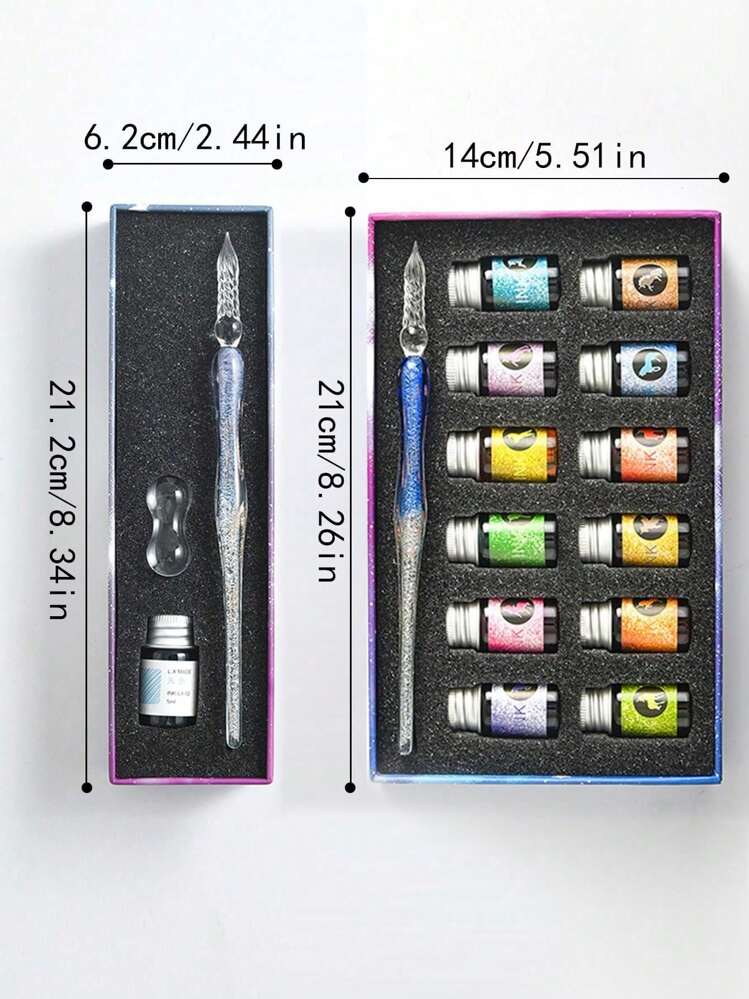 Conjunto de regalo de bolígrafo de cristal con estampado de cielo estrellado, bolígrafo de punta, bolígrafo de regalo de negocios, bolígrafo de punta para que los estudiantes practiquen caligrafía y pintura, premio escolar, regalo de cumpleaños para compañeros de clase - Multicolor - Añade 2