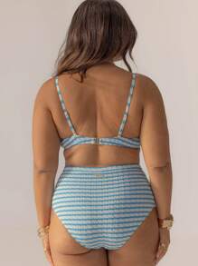 Aralina Conjunto de bikini con aros, cintura alta y rayas lindas y curvas con bolsa de natación para vacaciones y 4 de julio, perfecto para outfits de verano y días de playa