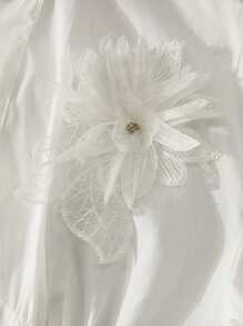 Aveloria Elegant sophisticated französischer Stil Damen Büro Pendler hochwertiges luxuriöses Design strukturierter floraler Dekor Kragen tailliert schlanke Passform Langarmbluse - Weiss - Übersicht 7