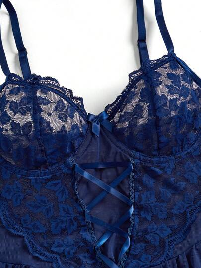 Seduluxe 3Packs Contrast Kanten Mesh Underwire Garter Verleidelijke Lingerie Dress view 8