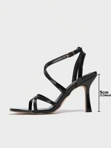 CUCCOO SZL Women's Pointed Toe Sexy Patent Leather Criss-Cross Buckle Strap Roman Style Party Stiletto High Heel Sandals For Christmas - Black - View 2