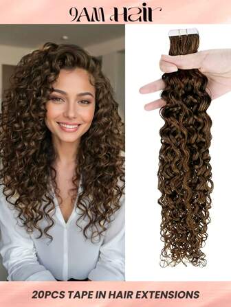 Water Wave Tape In Hair Extensions Remy Human Hair #4 Brown 20Pcs 50G Virgin Hair Extensions Real Hair Extensions