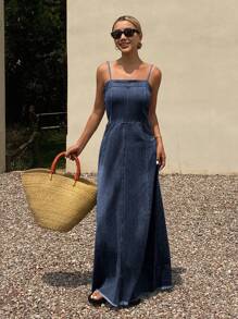 DAZY 女士无袖水洗做旧长款牛仔连衣裙 夏季女装