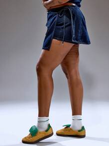 MUSERA Plus Size Low Rise Pocket Front Tie Side Denim Mini Skirt Only Summer Streetstyle Vacation Holiday 90's Y2k Cute Casual City Muse Streetwear
