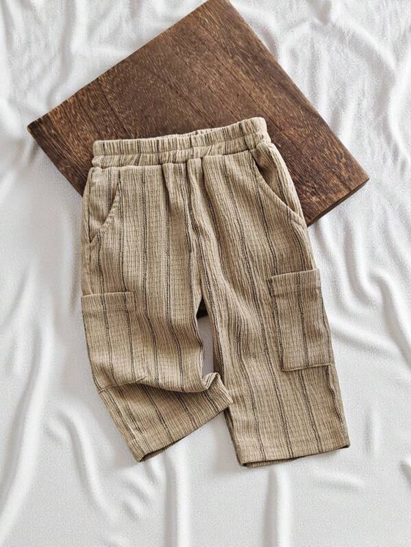 SHEIN Vintaside Kids Baby Boy Linen Striped Pants, Comfortable & Versatile, Can Be Matched With Any Style Top, Suitable For All Seasons