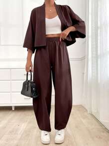 EURMUSE Women's Cozy Curve Two Pieces Sets, Summer, Casual - Brown - View 1