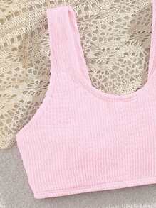 Tween Girls Ribbed Fabric Modest Bikini Sets, Fashion Swimwear Appropriate For Vacation, Swimming, Beach, Summer Teen Two Piece Swimsuit Girls Two Piece Bathing Suit Two Piece Swimsuit Teen Bikini Ribbed Bikini Summer Holiday - Pink - View 5