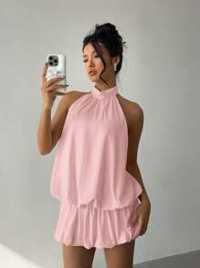 Aloruh Women's Sexy Backless Halter Neck Mini Dress, Summer,Club Outfits Women Sexy - Pink - View 7