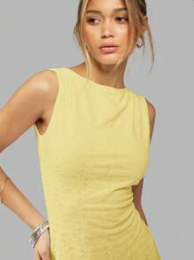 MISSGUIDED Vestido mini de verano con bordados ingleses, sin mangas, ajustado, elegante para cóctel, fiesta, boda o eventos especiales