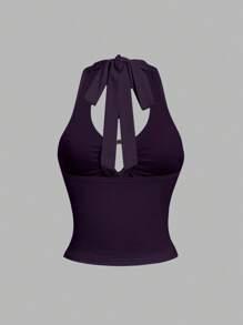 Sweetra Top court ras-du-cou sexy à décolleté profond avec boucle en métal, couleur unie pour femmes