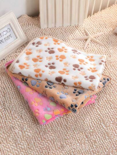 4-Pack Ultra-Soft Pet Blankets Paw Print Design Machine Washable Wool & Flannel For Cats/Dogs X-Small To Large Breeds Multi-Color
