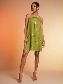 Avantive Women's Olive Green Summer 70s Party Tube Top Dress,Graduation Hawaiian Tea Party Outfit Western Birthday Festival Beach Outfits - Yellow - View 4