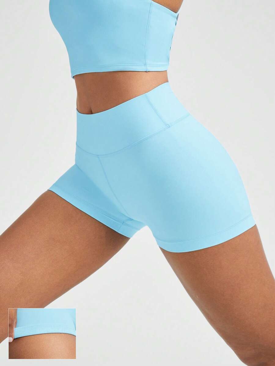 GLOWMODE Shorts antideslizantes ultra cortos FeatherFit™ de 2,5" para entrenamiento de gimnasio diario casual de bajo impacto en verano - Azul Agua - Ver 1