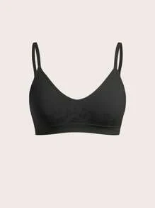 SHEIN 4 Áo ngực không dây họa tiết hoa liền mạch dành cho nữ, dây đeo có thể điều chỉnh, màu đen - màu đen - Xem 4